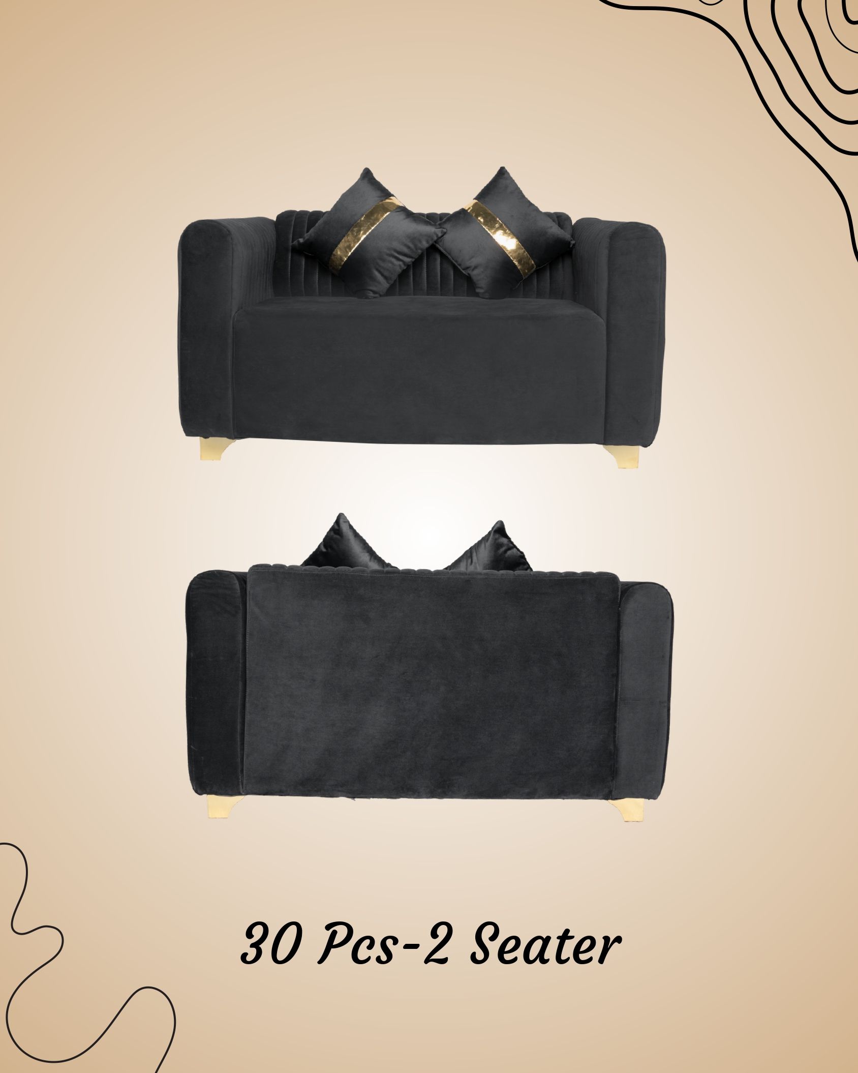 Phagun Decor Co - 2 Seater Black Sofa